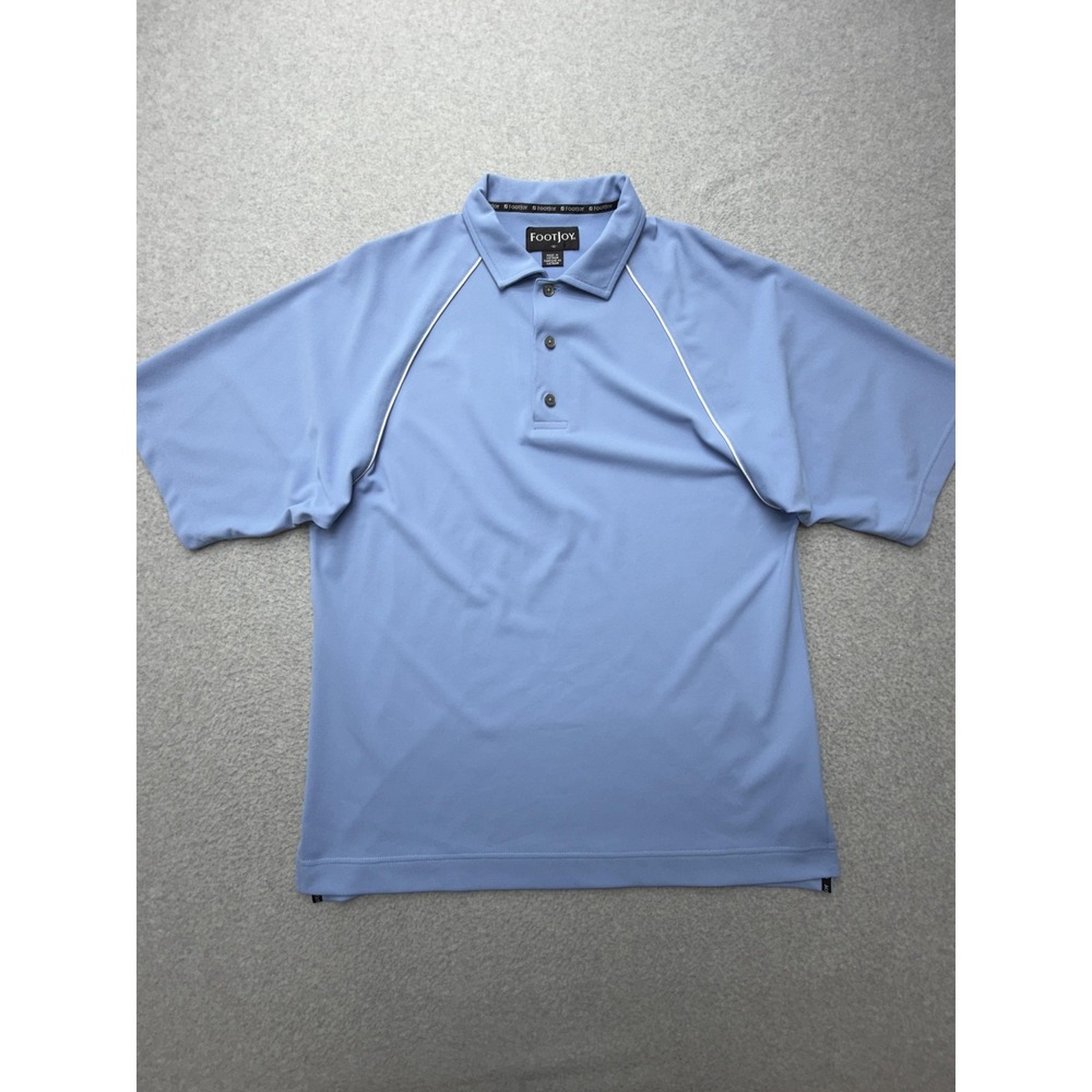 FootJoy Polo Shirt Mens Medium Blue Solid Golf Performance Lightweight FJ Logo